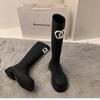 Botas Largas de Caña Alta con Suela Gruesa Inspiradas en Chanel de Estilo Nuevo de Principios de Otoño 2025 para Mujeres Petite, Botas de Montar Hasta la Rodilla que Aumentan la Altura y Estilizan