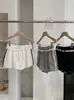 KEKEZOON Pantalones Cortos Deportivos de Verano para Mujer con Encaje Patchwork, Cintura Alta Elástica, Pierna Ancha Línea A, Hot Pants 7438