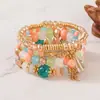 Pulsera Bohemia de venta caliente transfronteriza con colgante de cristal, cuatro pulseras de cuentas de vidrio, elástica, exquisita joya para la mano