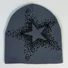 Gorro Quente de Inverno Masculino com Estrela de Cinco Pontas Moda Inverno Estilo Coreano Tendência Feminino Outono e Inverno Tricotado Lã Chapéu Pulôver Casal Forrado com Lã Espessa