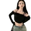 Tops de Chica Caliente 2024 Suéter de Mujer Diseño Pin Halter Hombro Descubierto Cuello de Piel Cintura Alta Manga Larga Suéter de Mujer