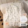 Comércio Exterior Algodão Nuvem Primavera e Outono Cardigã Feminino com Bojo, Manga Longa e Calça, Desenho Animado Fofo Doce Roupa de Casa
