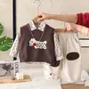 Conjunto de Ropa de Primavera para Niños 2026 Nuevo Elegante Moda Infantil Suéter Chaleco de Dibujos Animados Conjunto de Tres Piezas para Primavera y Otoño