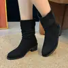 Botas Novas de Outono 2026 com Salto Médio Bloco, Bico Redondo, Salto Empilhado para Mulheres, Estilo Coreano, Slip-On, Botas Femininas da Moda para Comércio Exterior