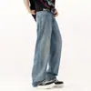 Jeans vintage para hombre, nuevo estilo de verano, corte recto holgado, marca de moda, estampado de grafiti, pierna ancha, estilo urbano americano, pantalones largos versátiles