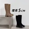 Botas de Caballero Estilo Americano con Retazos de Gamuza Marrón para Mujer, Tacón Grueso, Suela Gruesa, Caña Recta, Botas Largas que Estilizan las Pantorrillas, Botas Altas Versátiles para Mujer