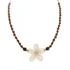 Estilo de férias boêmio flor de concha trançada corda de contas de madeira ajustável colar feminino joias atacado