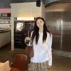 Suéter blanco casual y versátil con camiseta de manga larga para mujer en otoño, top básico casual holgado con efecto adelgazante