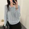 Camisa Polo de Tricô Vazado Estilo Coreano Feminino 2026 Primavera/Outono Novo Solta Emagrecedora Versátil Manga Longa Suéter Top