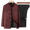 Traje Tang de alta calidad para hombres de mediana edad y mayores, colección otoño 2026, conjunto retro de estilo chino para hombre, atuendo de abuelo, chaqueta para hombre