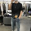 Nova Camiseta Masculina de Manga Curta Verão 2022 Personalizada Cabeça Letra Grande Estampada Pintura a Óleo Top Fashionável Tendência Solta