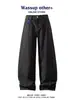 Calça jeans masculina de perna larga com corte curvo estilo americano, calça trendy limpa lavada e com aspecto desgastado para primavera/outono, calça longa retro solta de perna larga
