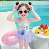 Traje de baño de una pieza de Elsa para niña, Ropa de verano 2026, Nuevo estilo, Traje de baño tipo falda de malla para niños, Traje de baño para niña pequeña con capucha