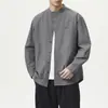 Ropa para Hombre Fengshe / Estilo Old Money Camisa Vintage de Lino con Cuello Mao de Manga Larga para Hombre, Corte Holgado Americano, Camisa Casual de Lujo Ligero