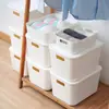 Caja de almacenamiento de escritorio, cesta de almacenamiento simple, organizador de cosméticos de plástico, organizador para el hogar, caja de almacenamiento blanca para cocina