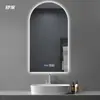 Espelho de Banheiro Inteligente Arqueado com Luzes, Espelho de Bancada para Banheiro, Espelho de Banheiro com Tela Sensível ao Toque Iluminado por LED com Função Anti-Embaçante
