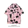 Camisa de Manga Curta com Estampa de Gato Graffiti Estilo Havaiano para Homens e Mulheres Camisa Drapada para o Trabalho Design de Jaqueta de Meia Manga