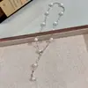 Collar de Perlas Estrelladas Brillantes para Mujer, Lujo Accesible Elegante Forma de Y Versátil Estilo Dulce y Fresco Cadena para el Cuello Cadena para la Clavícula Accesorios