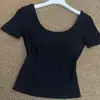 Ropa exterior sexy americana sin espalda, camiseta de manga corta para el hombro derecho, almohadilla para el pecho fija con banda antideslizante, diseño de cuello en U grande, top versátil