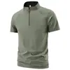2026 Novo Estilo Zíper Meio Curto Manga Curta Masculino Alta Elasticidade Profissional Secagem Rápida Roupa Corrida Fitness Roupa Camiseta Esportiva Casual Masculina