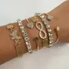 Moda Transfronteiriça Europeia e Americana Retrô Pedra Sintética Coração Pulseira Empilhável Design de Nicho Conjunto de Pulseiras Cobra