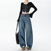 Jeans Vintage Azul Scythe para Mulheres Tendência Inverno 2025 Novo Estilo Corpo em Pera Versátil Preguiçoso Calças de Pernas Largas