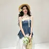 Vestido Suspensório Floral Falso Duas Peças Estilo Francês para Mulheres, Vestido Irregular Floral Estilo Férias Preguiçosas com Tubo na Cintura