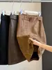 Saia Midi Feminina Suede Retro Melanoid Outono Inverno Novo Estilo Elegante Cintura Alta Emagrecedora Versátil Reta Lápis
