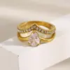 Moda Europea y Americana Elegante Nicho Estiloso Creativo Joyería de Mano Acero Inoxidable Chapado en Oro de 18 Quilates Anillo Doble Corona Lujo Accesible para Mujer
