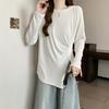 Blusa Longa Irregular Estilo Coreano Plus Size para Mulheres, Outono e Inverno, Valoriza a Cintura, Emagrece, Versátil, Blusa Básica Estilosa
