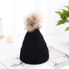 Sombrero de Invierno para Mujer Estilo Coreano Sombrero de Lana Casual para Niños Sombrero con Bola de Felpa de Terciopelo Otoño e Invierno Engrosado Padre-Hijo Sombrero Tejido Negro