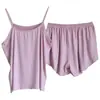 Verão Novo Tamanho Extra Grande Mulheres Confortável Simples Sling Home Clothes Pijamas Duas Peças Shorts Soltos Set