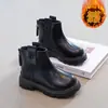 Botas de Couro Infantis Estilo Outono e Inverno Aconchego Plus Veludo Botas Martin Estilo Britânico para Meninas Sola Macia Antiderrapante Botas Curtas Botas para Meninos