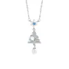 Collar de Plata de Ley 925 con Forma de Árbol de Navidad para Mujer, Cadena para Clavícula Versátil con Perla y Circonita, Colgante de Cristal con Copo de Nieve