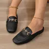 Mules de Verano para Mujer de Talla Grande para Exteriores con Punta Cerrada, Modelo Nuevo al por Mayor Mules Planos Perezosos Slip-On de Punta Cuadrada