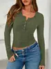 Otoño Invierno 2026 Amazon Wish Nueva Ropa de Mujer Transfronteriza Europea y Americana Camiseta de Manga Larga Color Sólido Botón Temperamento Top Mujer