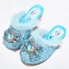 Pantuflas Peludas para Niñas, Pantuflas de Algodón de Dibujos Animados de Invierno para Niños, Zapatos de Princesa Elsa, Zapatos de Algodón Cálidos con Forro de Felpa Antideslizantes para el Hogar