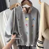 Sudadera redonda gris con estampado floral para mujer, nuevo estilo de otoño 2026, moderna y juvenil, estilo casual holgado e infantil, sin capucha