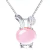 Pingente de Pedra Hibisco Estilo Coreano Conjunto de Brincos de Cristal Rosa Coelho para Mulheres Doce Colar para Clavícula Joias Estudante Fofo