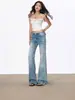 Jeans acampanados de tiro bajo de color claro para mujer, nuevo estilo primavera/otoño 2026, para chicas petite, no ajustados, pantalones de campana de pierna recta