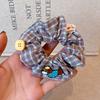 Scrunchie de Esponja Floral Dulce, Diadema con Estampado de Cuadros de Corazón para Mujer, Estilo Coreano, Goma Elástica Simple para Moño