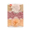 Conjunto Europeu e Americano de Faixas de Cabelo para Bebês Flor de Chiffon Laço de Nylon Macio Faixa Larga para Bebês Conjunto de Três Peças