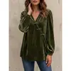Otoño 2026 Nueva Ropa Femenina Europea y Americana Estación Independiente de Amazon Moda Casual Camisa de Terciopelo de Manga Larga Top con Cuello en V