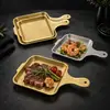 Bandejas de acero inoxidable estilo retro con asas, adecuadas para hoteles, cocina occidental, bandejas para filetes y bandejas para aperitivos; disponible para venta al por mayor comercial y pedidos personalizados