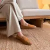 352-1 Estilo Artístico Sapatos Femininos de Couro Genuíno Slip-On, Confortáveis com Solado Macio para Mães, Mocassins Retrô Versáteis