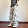 Calça de Veludo Tie-dye Americana Masculina Outono 2026 Nova Marca Tendência Perna Reta Solta Calça Longa Esportiva Perna Larga Calça Casual