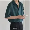 Camisa de Manga Corta para Hombre Verano Holgada Delgada Seda de Hielo Manga de Cinco Puntos Camisa para Adolescente Transpirable Cárdigan Top de Media Manga Moderno