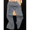 Jeans Vintage Jacquard con Letras y Dobladillo Curvo para Hombre, Marca de Moda Cleanfit Calle Alta Americana Pantalones Casuales Rectos Acampanados