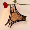 Ropa Interior de Encaje con Elemento Leopardo de Moda Francesa para Mujer, de Tiro Bajo con Tira Fina Cruzada, Tentación Pura Deseo, Tanga Hueco para Mujer