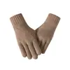 Guantes de cuadros de color sólido transfronterizos para hombres y mujeres, cálidos de invierno, forrados de felpa, tejido grueso tipo lana, pantalla táctil, guantes de alta gama